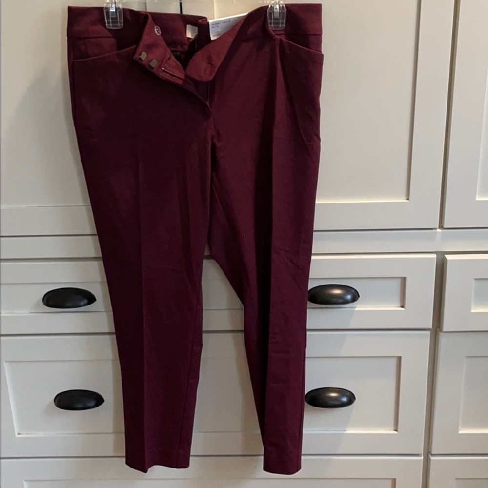 Loft Mid Rise Skinny Ankle Burgundy Pants 12P
